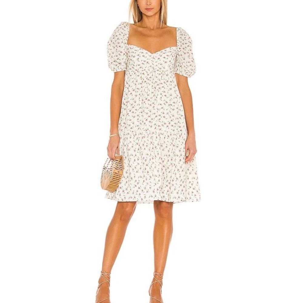 Selkie The Madonna Dream Puff Sleeve Dress L Shortcake Floral Print NWT $325